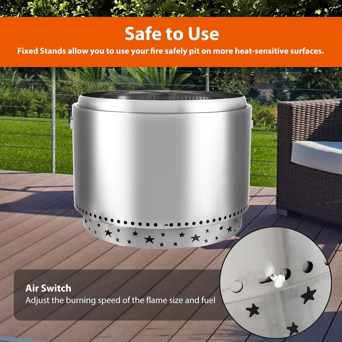 27 Inch Smokeless Fire Pit Stove Bonfire, Wood Burning Fireplaces, Stainless Steel Portable Outdoor Firepit, for Outdoor Patio Camping
