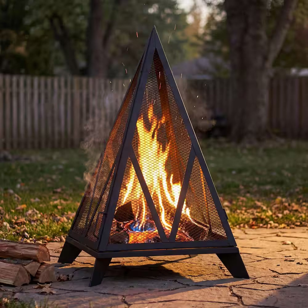 Majestic Pyramid Steel Mesh Wood Burning Fire Bowl Pit