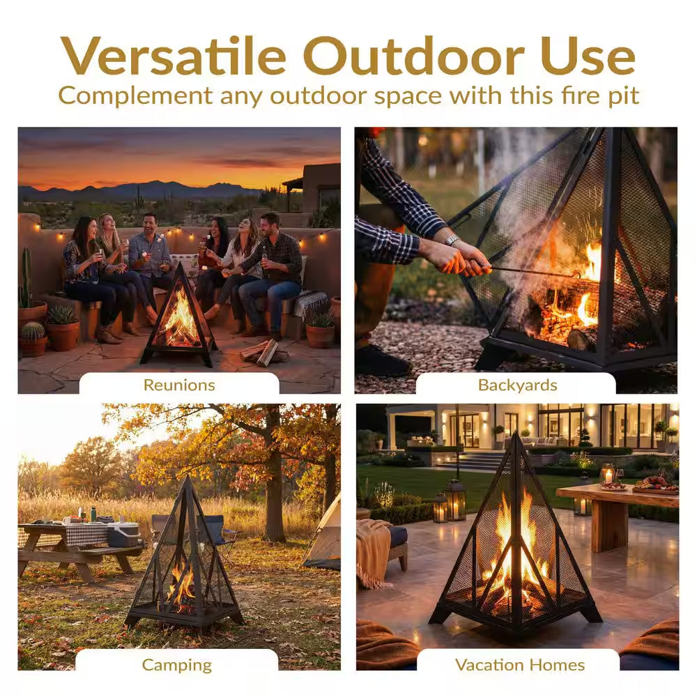 Majestic Pyramid Steel Mesh Wood Burning Fire Bowl Pit