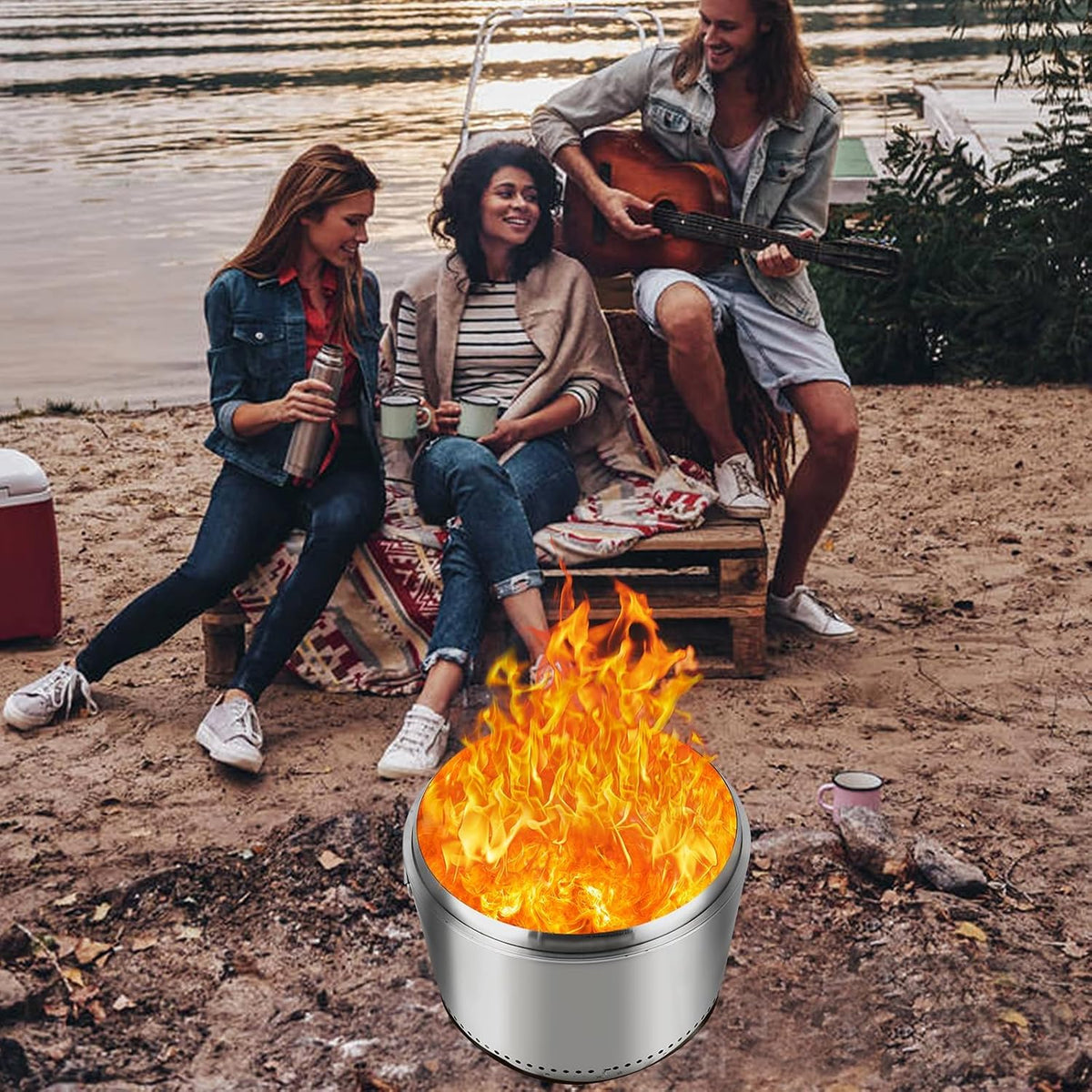 27 Inch Smokeless Fire Pit Stove Bonfire, Wood Burning Fireplaces, Stainless Steel Portable Outdoor Firepit, for Outdoor Patio Camping