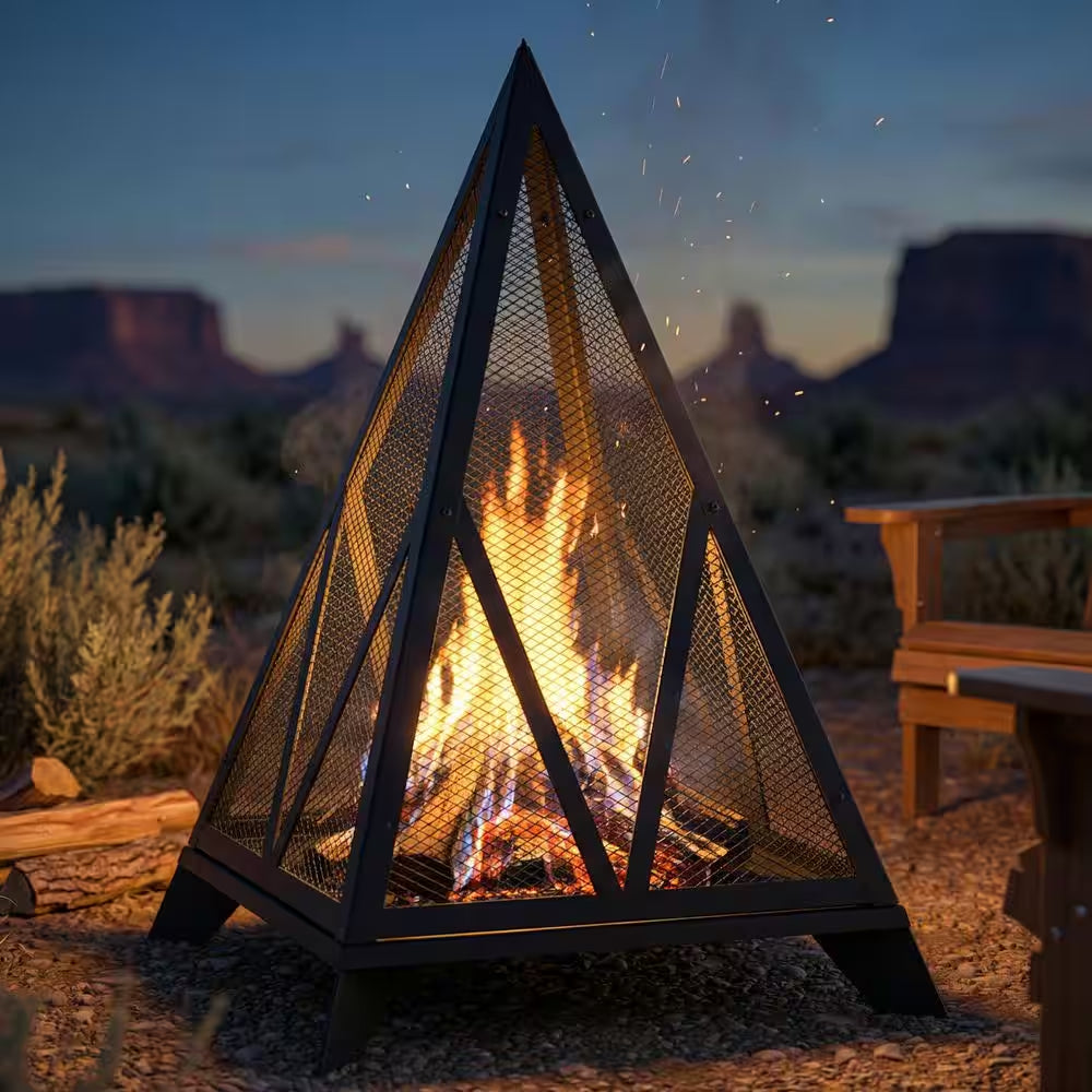 Majestic Pyramid Steel Mesh Wood Burning Fire Bowl Pit