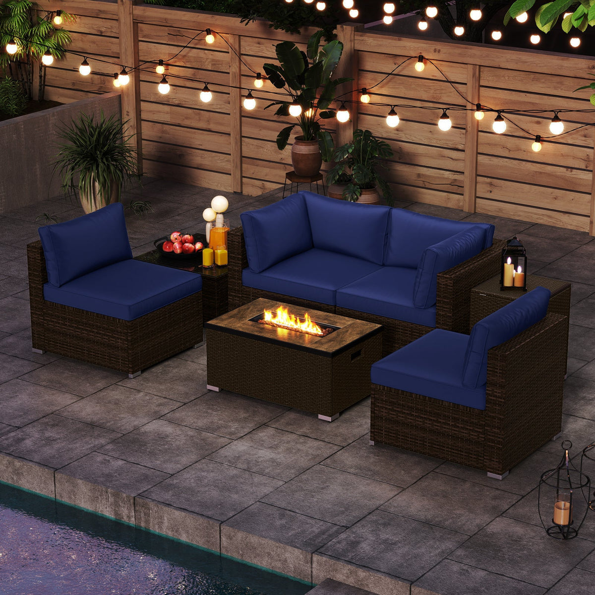 7 Pieces Outdoor Furniture Set with 32 Inch Fire Pit Table and Propane Tank Cover