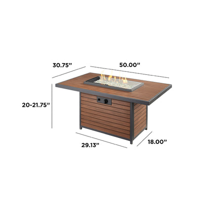 Kenwood and Brooks Rectangular Chat Height Gas Fire Pit Table