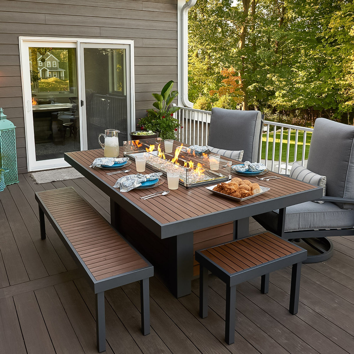 Kenwood and Brooks Linear Dining Height Gas Fire Pit Table