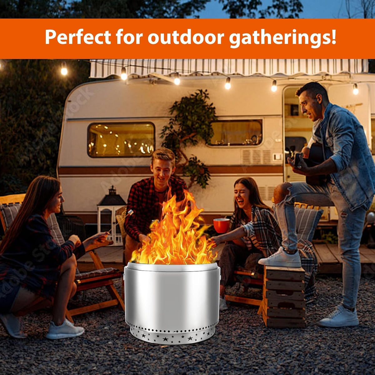 27 Inch Smokeless Fire Pit Stove Bonfire, Wood Burning Fireplaces, Stainless Steel Portable Outdoor Firepit, for Outdoor Patio Camping
