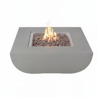 Round Propane Fire Pit Table Built for Outdoor Dining, Electronic Ignition, Concrete Construction, 50,000 BTU