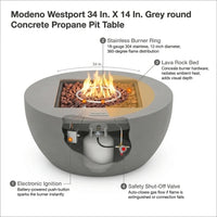 Round Propane Fire Pit Table Built for Outdoor Dining, Electronic Ignition, Concrete Construction, 50,000 BTU — product view 3